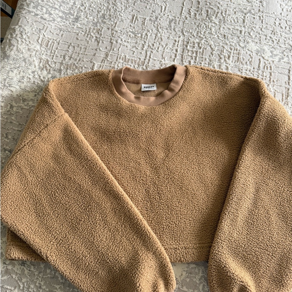 Tan Fuzzy Cropped Sweater
